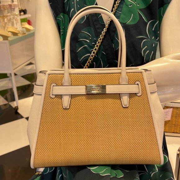 Kate Spade Lucia Straw Medium Satchel Parchment - Picture 15 of 16
